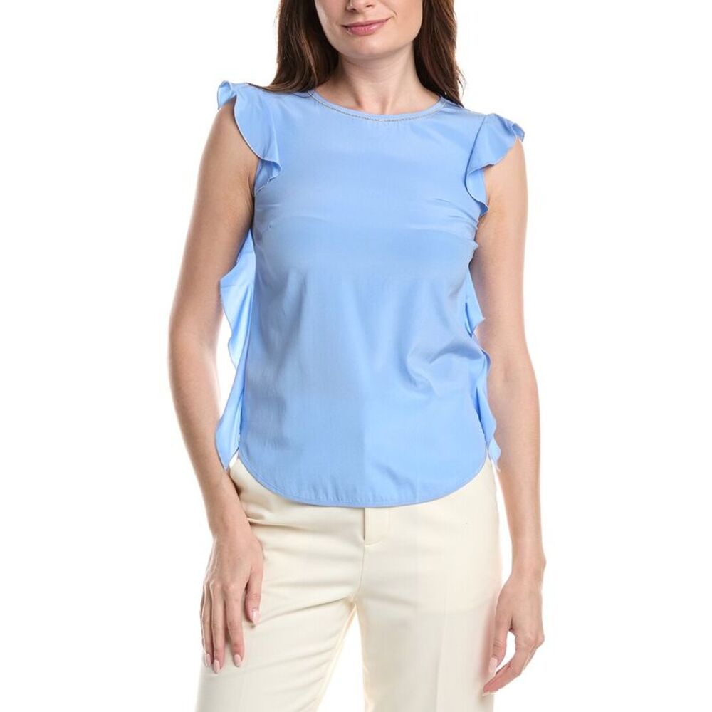 Peserico Womens Silk-Blend Ruffle Top, Blue
